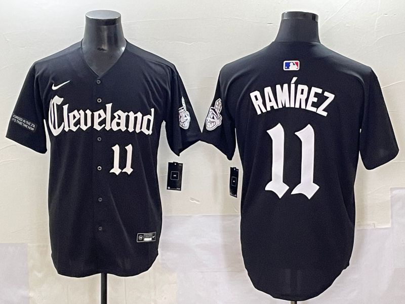 Men 2025 Cleveland Indians #11 Ramirez Black Five generations Joint Name Nike MLB Jersey style 9